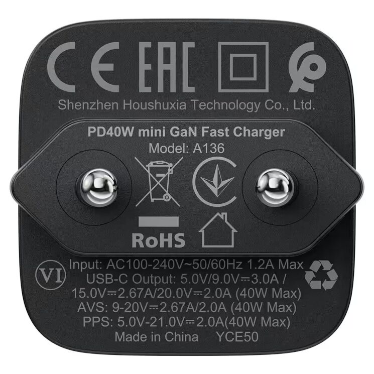 Сетевое зарядное устройство ACEFAST A136 PD40W (Type-C) - Black: фото 7 из 10