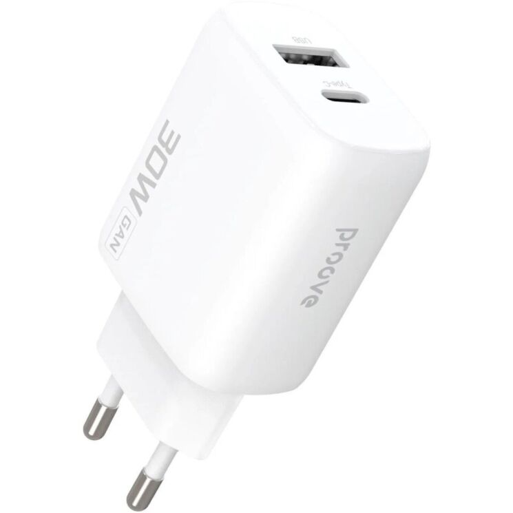 Мережевий зарядний пристрій Proove Silicone Power 2 30W (Type-C + USB) - White: фото 2 з 7