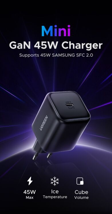 Сетевое зарядное устройство UGREEN X524 GaN 45W Type-C (65052) - Black: фото 3 из 12