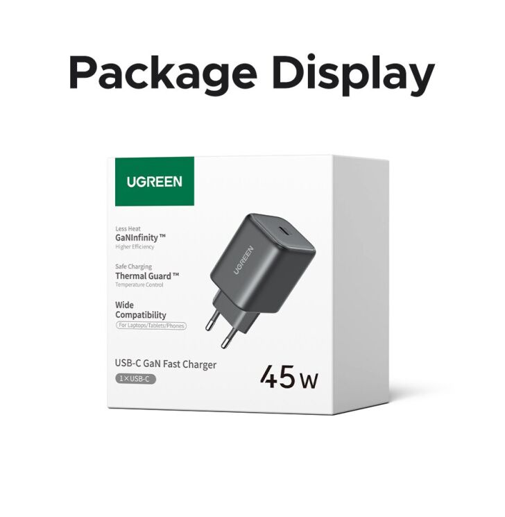Сетевое зарядное устройство UGREEN X524 GaN 45W Type-C (65052) - Black: фото 12 из 12