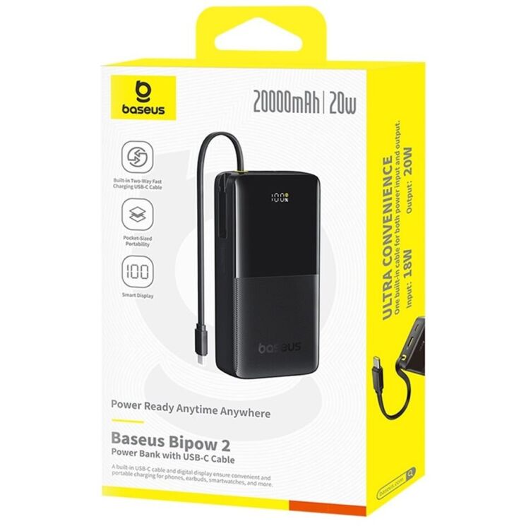 Внешний аккумулятор Baseus Bipow 2 (20W) 20000mAh + кабель Type-C P10077101113-01 - Black: фото 7 из 22