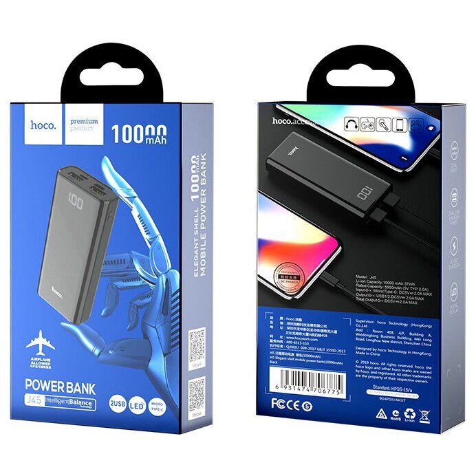 Внешний аккумулятор Hoco J45 Elegant Shell (10000mAh) - Black: фото 4 из 9