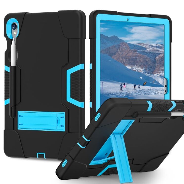 Защитный чехол Deexe Color Kickstand для Samsung Galaxy Tab S9 / S9 FE / S10 FE (X710/716/510/516/520/526) - Black / Blue: фото 2 из 12