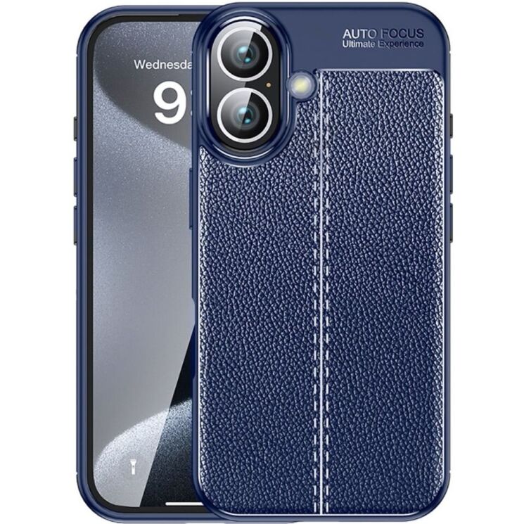 Защитный чехол Deexe Leather Cover для Apple iPhone 16 Plus - Blue: фото 1 из 6