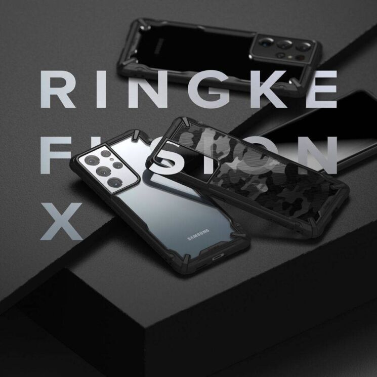 Защитный чехол RINGKE Fusion X для Samsung Galaxy S21 Ultra (G998) - Camo Black: фото 3 из 6