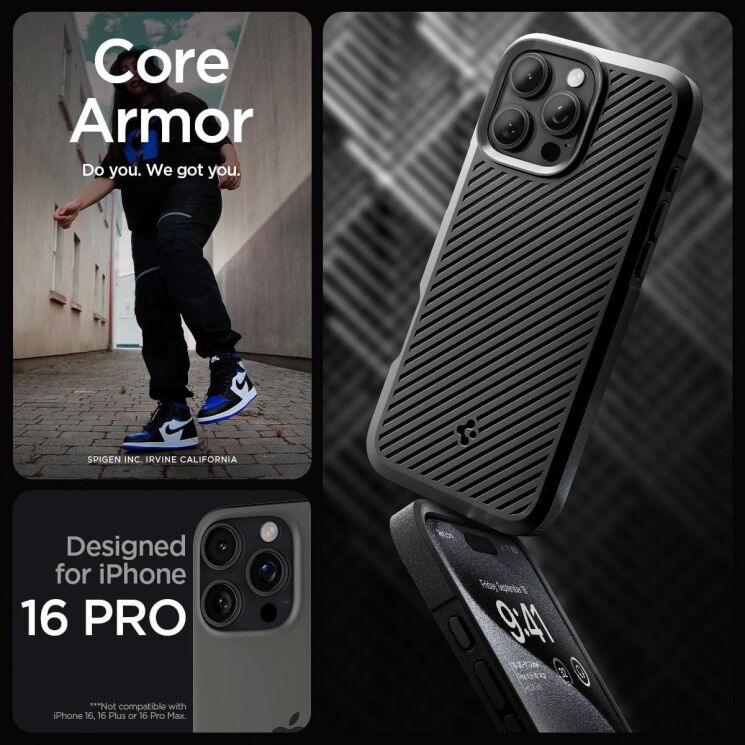 Защитный чехол Spigen (SGP) Core Armor для Apple iPhone 16 Pro - Matte Black: фото 8 из 13
