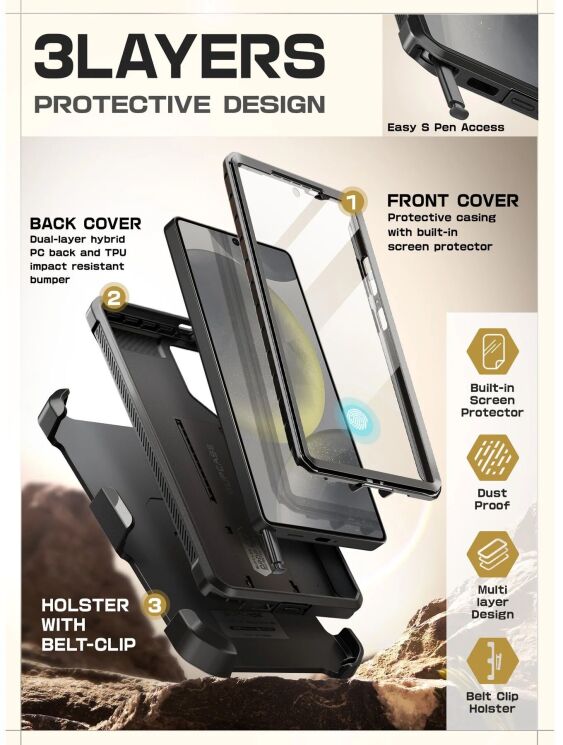 Защитный чехол Supcase Unicorn Beetle Pro Rugged Case 2 Set для Samsung Galaxy S25 Ultra (S938) 843439156562 - Black: фото 8 из 12