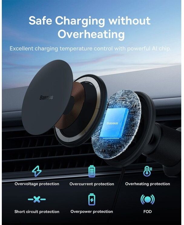 Автомобильный держатель с зарядным устройством Baseus CW01 Magnetic Wireless 25W (C40141000111-01) - Black: фото 9 из 11