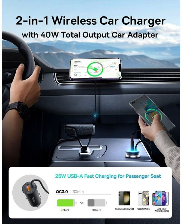 Автомобильный держатель с зарядным устройством Baseus CW01 Magnetic Wireless 25W (C40141000111-01) - Black: фото 7 из 11