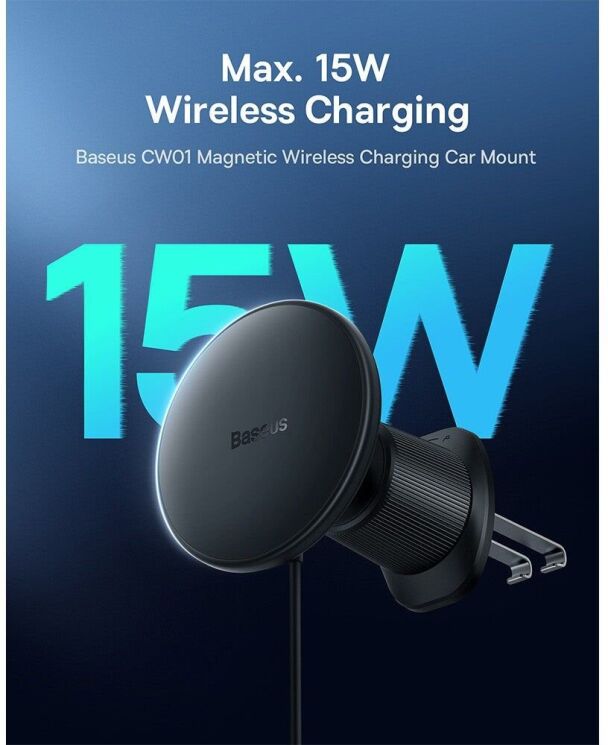 Автомобильный держатель с зарядным устройством Baseus CW01 Magnetic Wireless 25W (C40141000111-01) - Black: фото 6 из 11