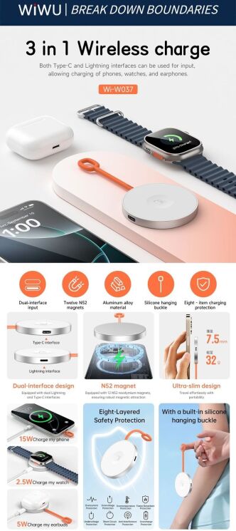 Беспроводное зарядное устройство WIWU Wi-W037 AirDock (15W) - White: фото 10 из 11