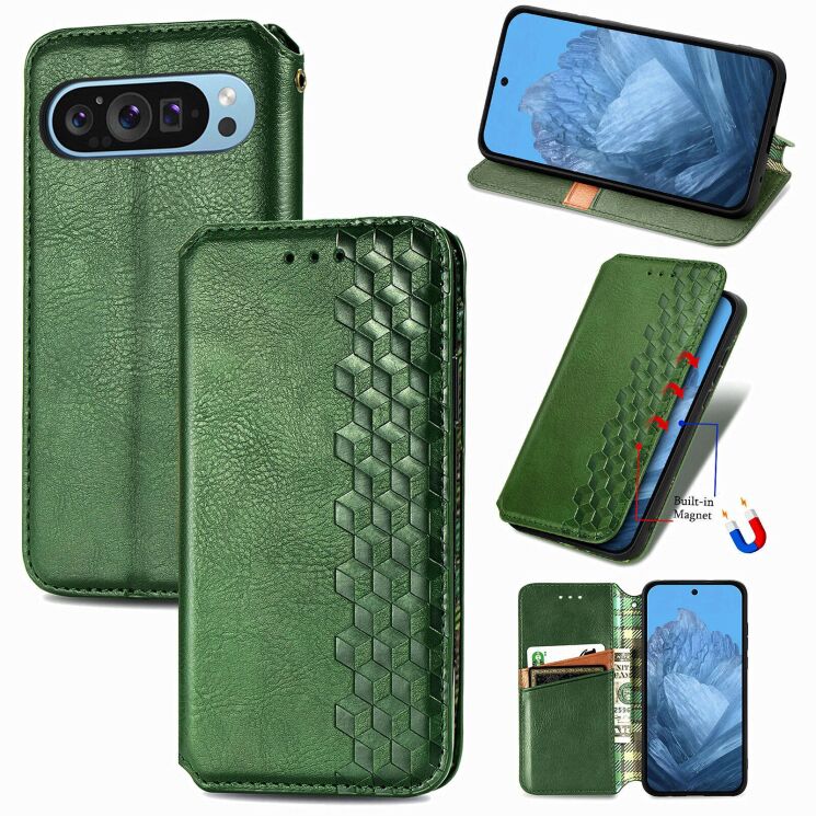 Чехол Deexe Rhombus Wallet для Google Pixel 11 / 11 Pro - Green: фото 6 из 10