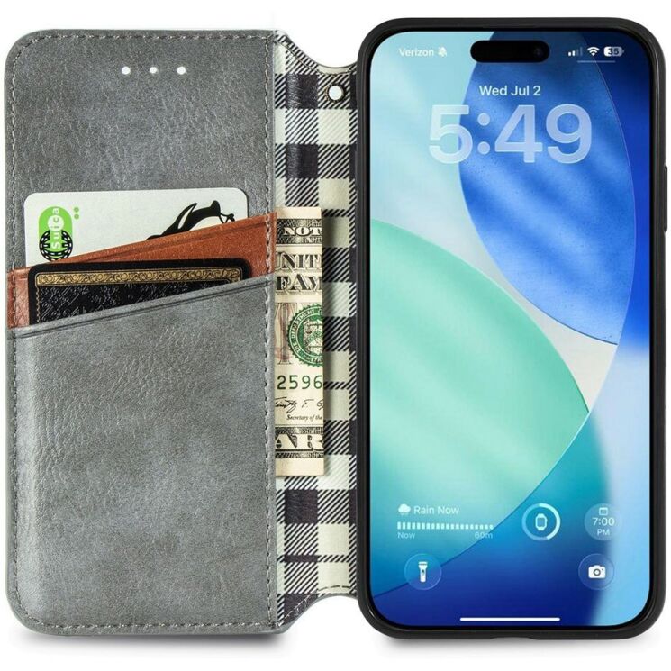 Чохол Deexe Rhombus Wallet для iPhone 18 Pro / 17 Pro - Grey (423625H) Чохол Deexe Rhombus Wallet для iPhone 18 Pro / 17 Pro - Grey: фото 2 з 6