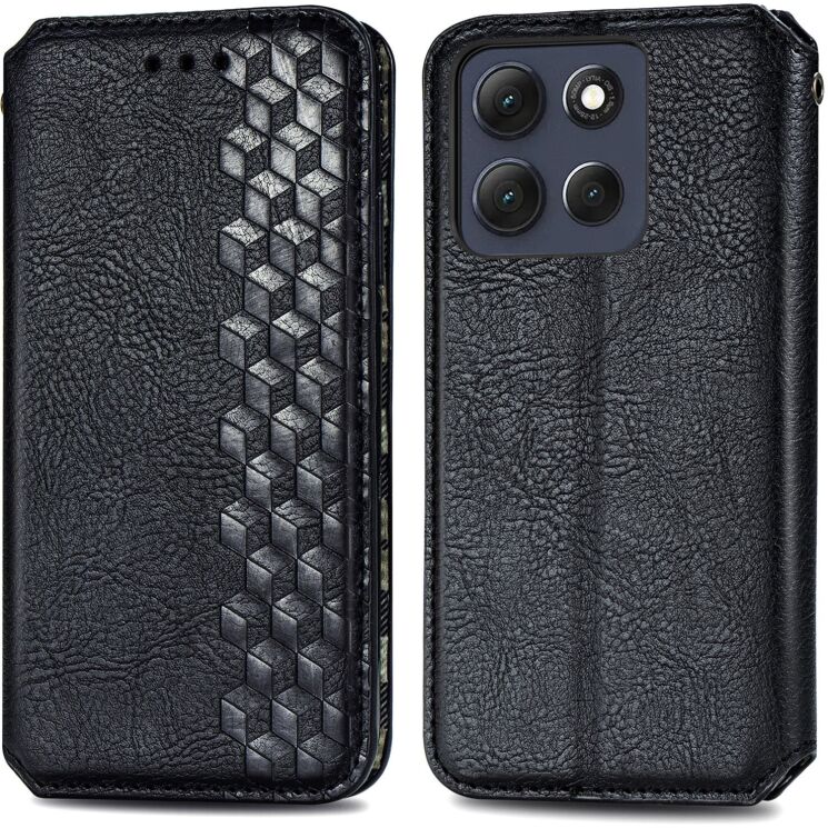 Чехол Deexe Rhombus Wallet для Motorola Edge 70 Fusion - Black: фото 2 из 8