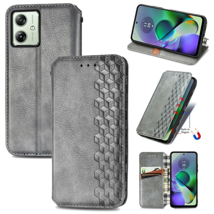 Чехол Deexe Rhombus Wallet для Motorola Moto G54 / G54 Power - Grey: фото 4 из 7