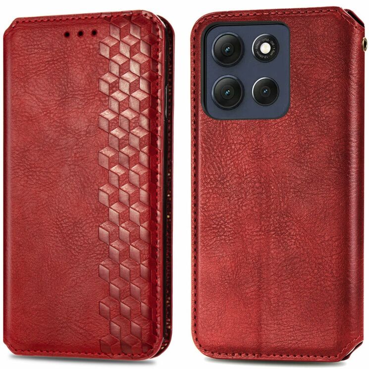 Чехол Deexe Rhombus Wallet для Motorola Moto G86 Power - Red: фото 1 из 6