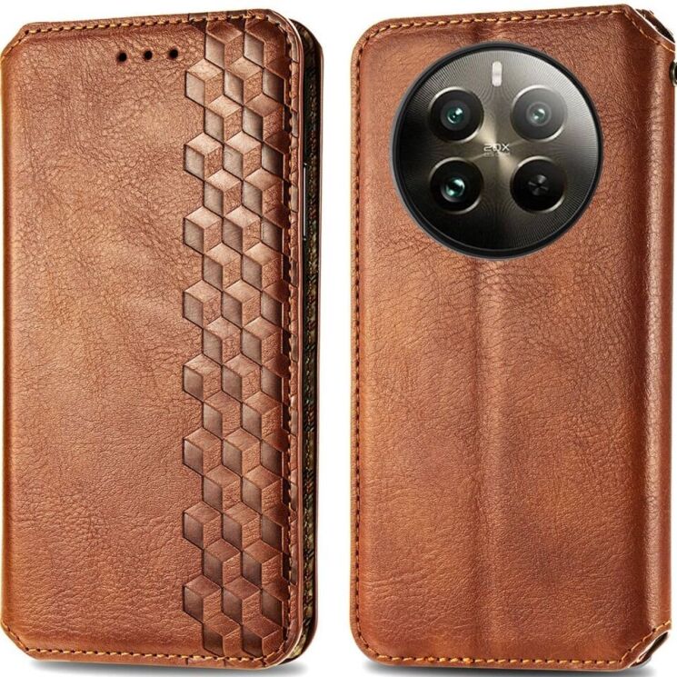 Чехол Deexe Rhombus Wallet для Realme 12 Pro / 12 Pro+ - Brown: фото 1 из 6