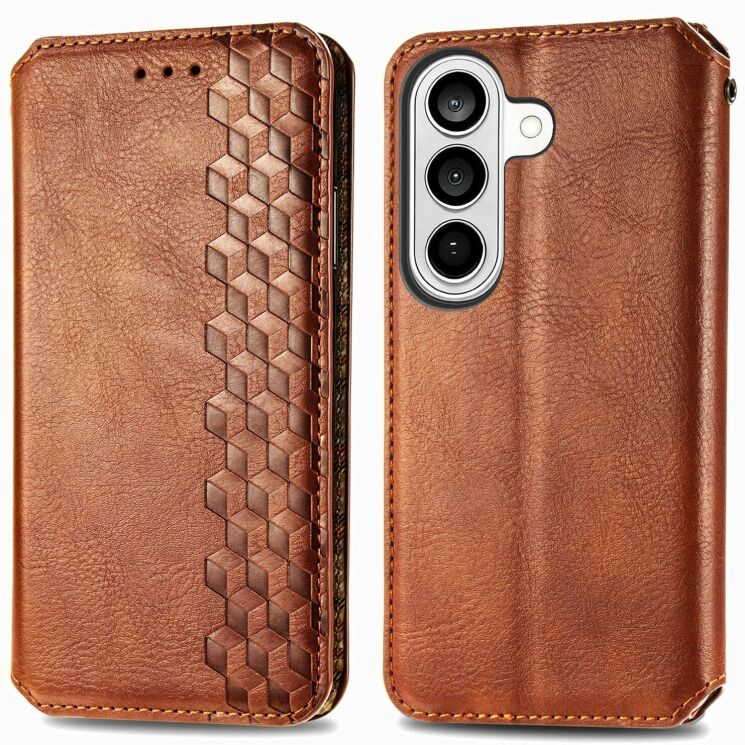 Чехол Deexe Rhombus Wallet для Samsung Galaxy S26 - Brown: фото 1 из 6