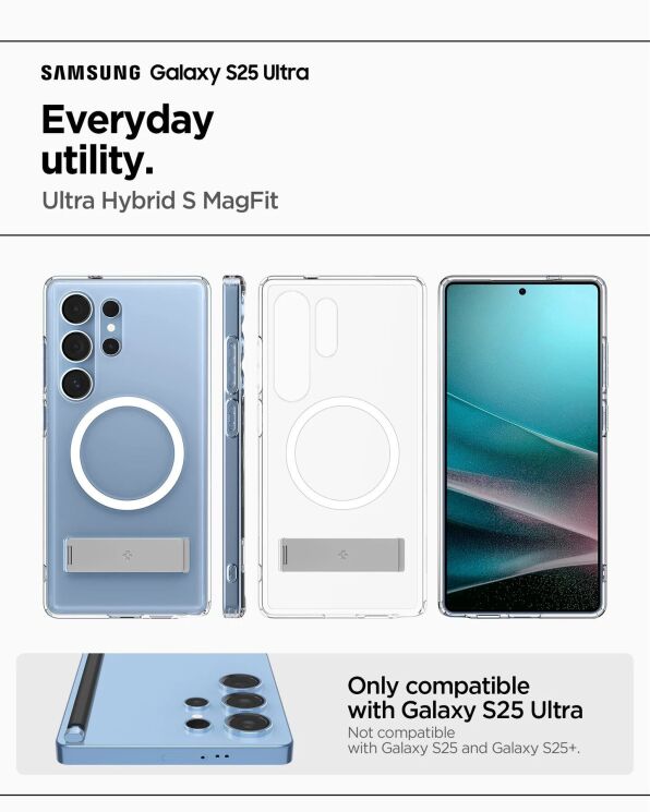 Чохол з підставкою Spigen Ultra Hybrid S (MagFit) для Samsung Galaxy S25 Ultra (S938) ACS08963 - Clear White: фото 17 з 17