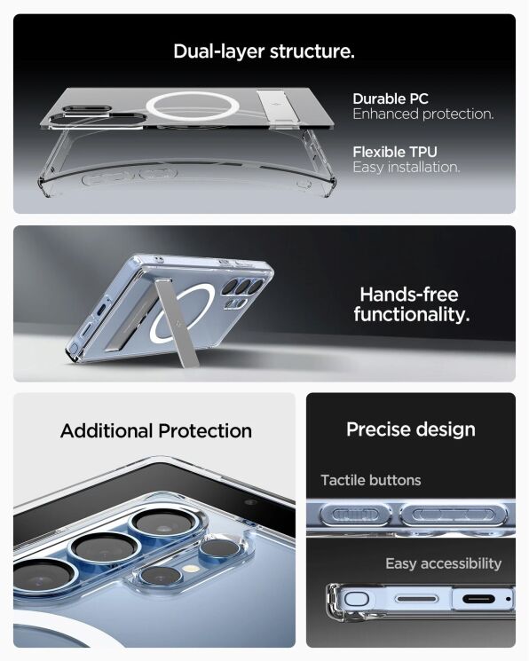 Чохол з підставкою Spigen Ultra Hybrid S (MagFit) для Samsung Galaxy S25 Ultra (S938) ACS08963 - Clear White: фото 15 з 17