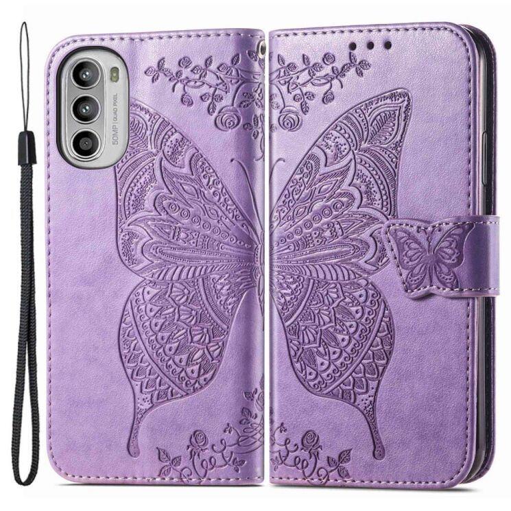 Чехол-книжка с рисунком UniCase Butterfly Pattern для Motorola Moto G52 / G82 - Light Purple: фото 1 из 8