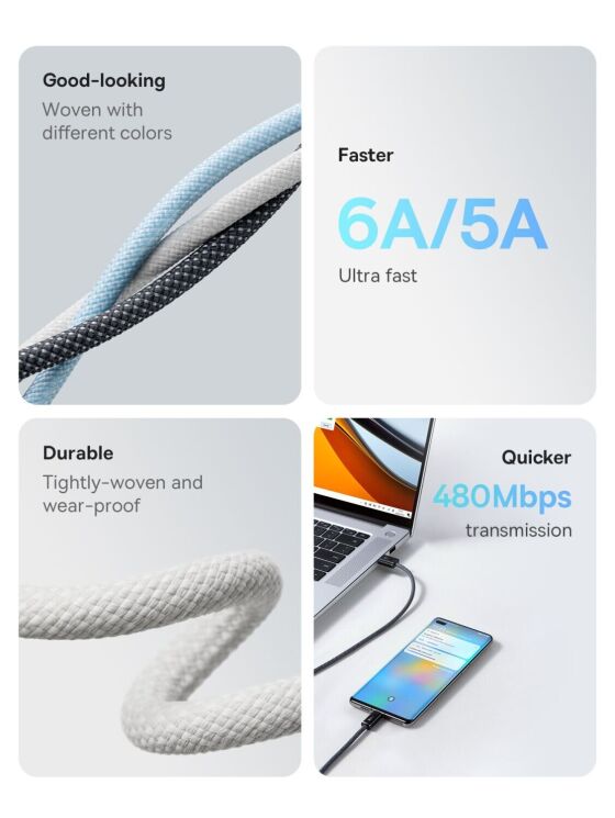 Кабель Baseus Dynamic Series USB to Type-C (100W, 2m) CALD000702 - White: фото 9 з 20