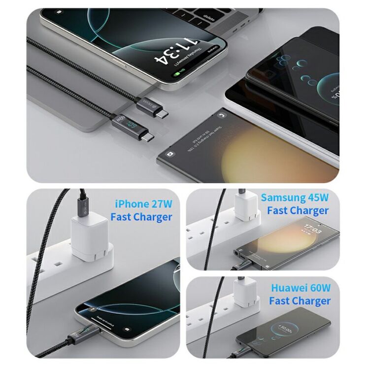 Кабель DEVIA EC313 Extreme Speed Series Type-C to Type-C 60W (3A, 1.2m) - Black: фото 7 з 8