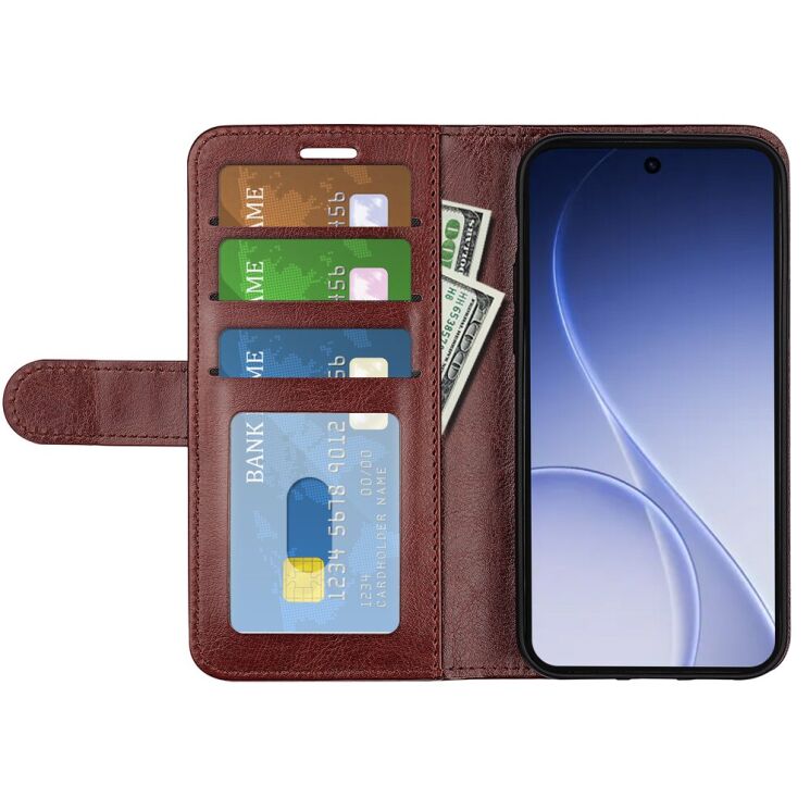 Классический чехол-книжка Deexe Wallet Style для OPPO Reno 15 - Brown: фото 2 из 6