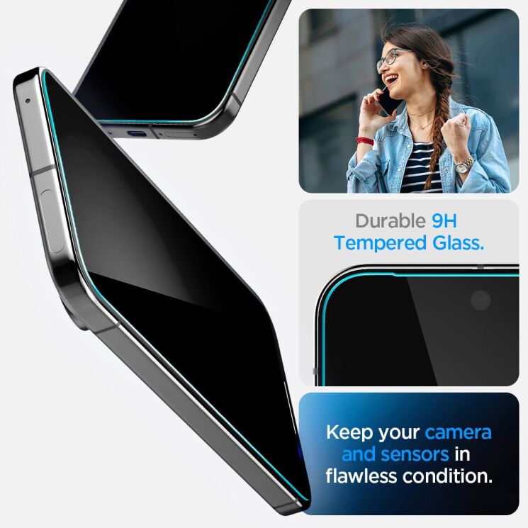 Комплект защитных стекол Spigen (SGP) GLAS.tR EZ Fit Privacy для Google Pixel 9 Pro XL (AGL09313): фото 10 из 13
