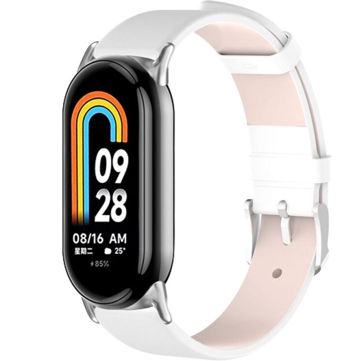 Ремешок Deexe Leather Strip для Xiaomi Mi Smart Band 8 / 9 - White: фото 2 из 6