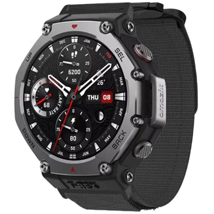 Ремінець Deexe Nylon Magic Tape для Xiaomi Amazfit T-ReX 3 - Black: фото 3 з 4