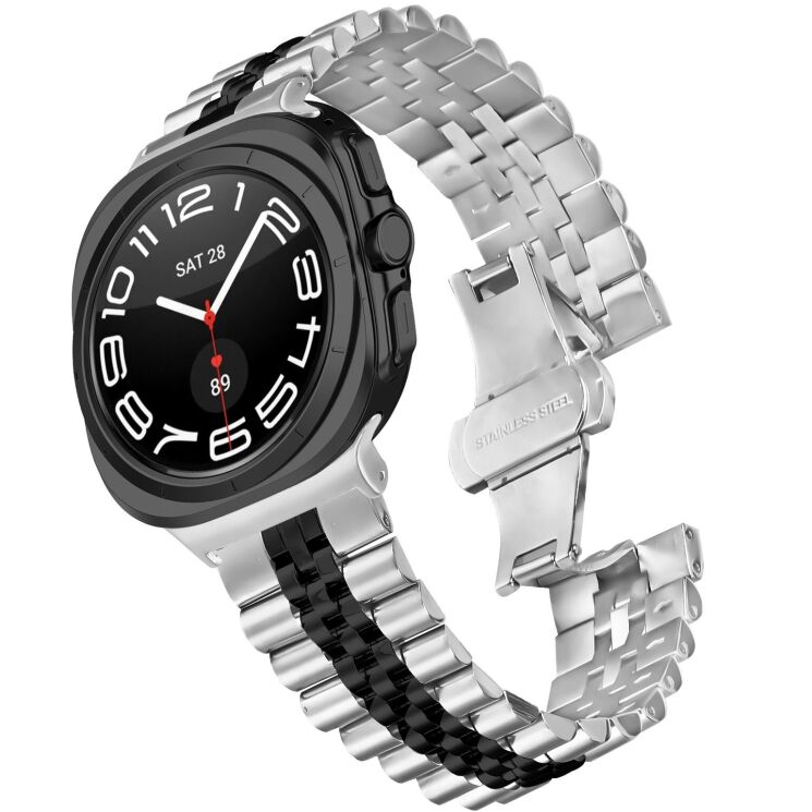 Ремешок Deexe Stainless Steel QuickFit для Samsung Galaxy Watch Ultra (2025) - Silver / Black: фото 2 из 7
