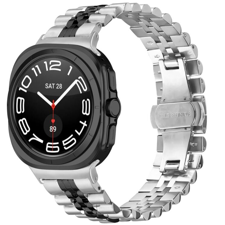 Ремешок Deexe Stainless Steel QuickFit для Samsung Galaxy Watch Ultra (2025) - Silver / Black: фото 3 из 7