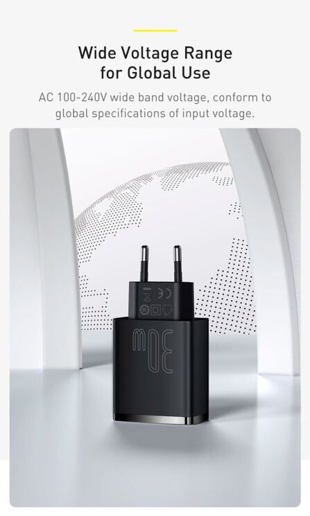 Мережевий зарядний пристрій Baseus Compact Quick Charger 2USB + Type-C (30W) CCXJ-E02 - White: фото 14 з 18