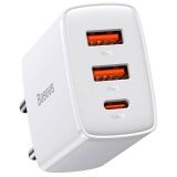 Мережевий зарядний пристрій Baseus Compact Quick Charger 2USB + Type-C (30W) CCXJ-E02 - White (141858W)