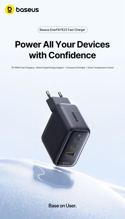 Сетевое зарядное устройство Baseus EnerFill FE22 100W (2Type-C + USB) E0123801 - White (995698W) Сетевое зарядное устройство Baseus EnerFill FE22 100W (2Type-C + USB) E0123801 - White: фото 4 из 32