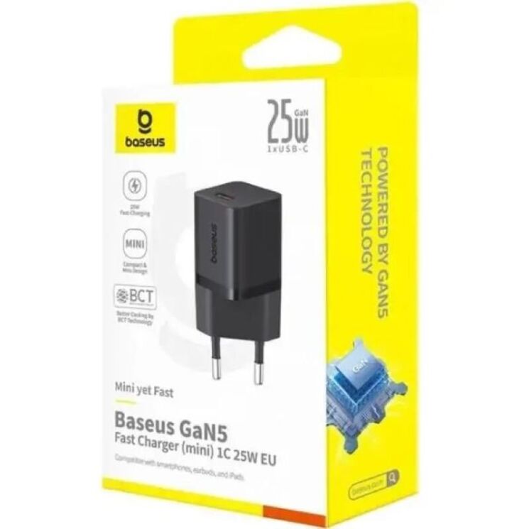 Мережевий зарядний пристрій Baseus GaN 1C 25W (P10110909113-00) - Black: фото 6 з 6
