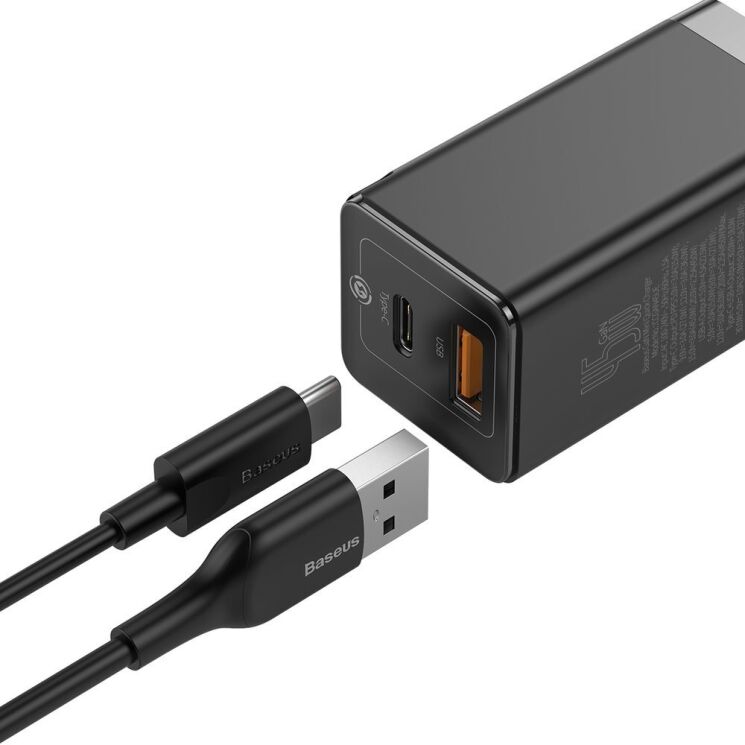 Сетевое зарядное устройство Baseus GaN2 Quick Charger 45W + кабель Type-C (CCGAN-Q01) - Black: фото 5 из 20