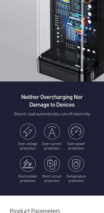 Сетевое зарядное устройство Baseus GaN2 Quick Charger 45W + кабель Type-C (CCGAN-Q01) - Black: фото 17 из 20