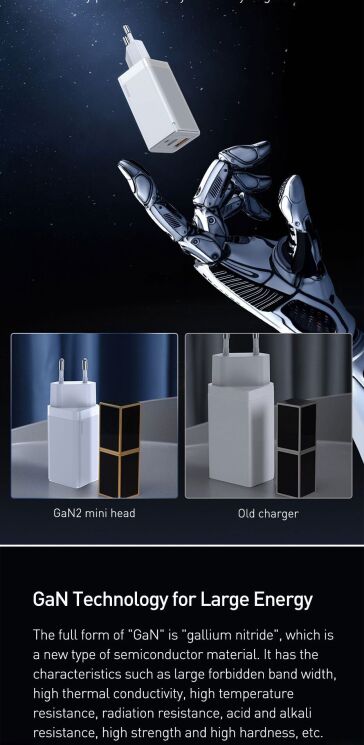 Сетевое зарядное устройство Baseus GaN2 Quick Charger 45W + кабель Type-C (CCGAN-Q01) - Black: фото 10 из 20