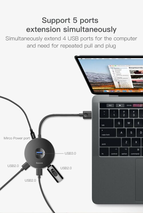 USB HUB BASEUS Round Box Type-C to USB 3.0 + 3USB 2.0 - Black: фото 11 з 20