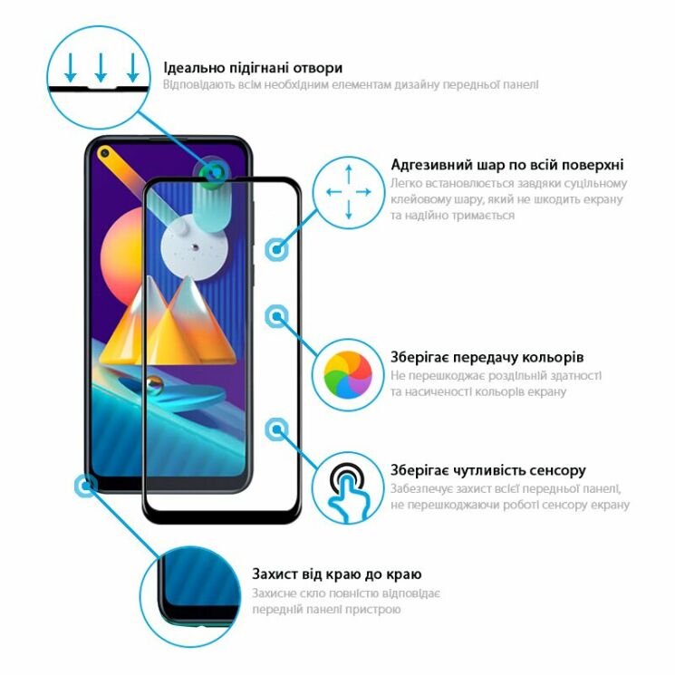 Захисне скло Global Full Glue для Samsung Galaxy M11 (M115) - Black: фото 2 з 3