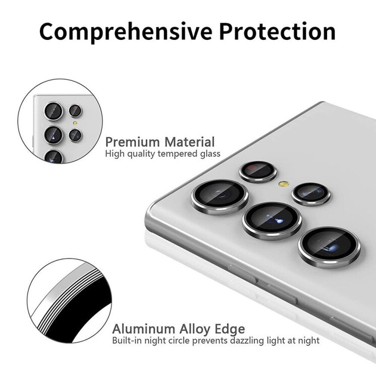 Защитное стекло на камеру (5шт) ENKAY 9H Lens Protector для Samsung Galaxy S23 Ultra - Silver: фото 2 из 8