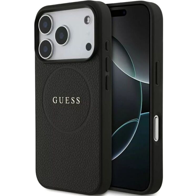 Захисний чохол Guess Grained Gold Ring MagSafe для iPhone 18 Pro / 17 Pro (GUHMP18LPGHSMMK) - Black (423751B) Захисний чохол Guess Grained Gold Ring MagSafe для iPhone 18 Pro / 17 Pro (GUHMP18LPGHSMMK) - Black: фото 1 з 7