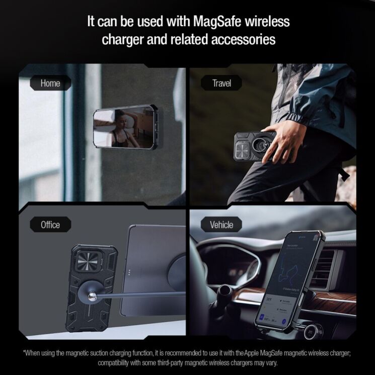 Защитный чехол NILLKIN CamShield Armor Prop Magnetic Case для Apple iPhone 16 Pro Max - Black: фото 18 из 22