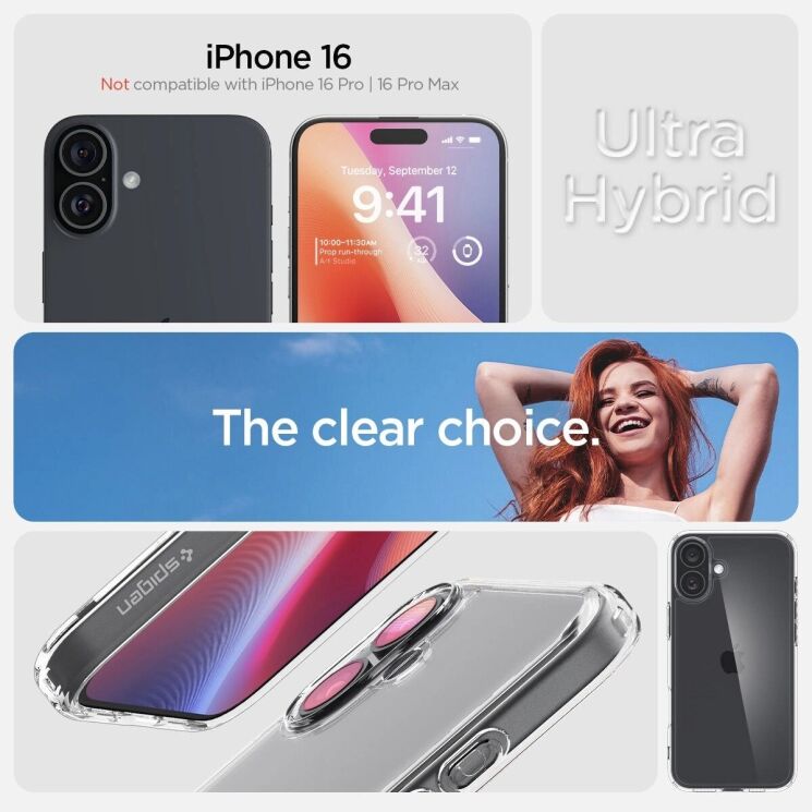Защитный чехол Spigen (SGP) Crystal Hybrid для Apple iPhone 16 (ACS08224) - Crystal Clear: фото 7 из 12