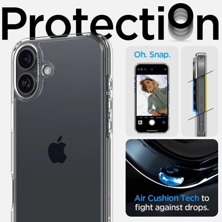 Защитный чехол Spigen (SGP) Crystal Hybrid для Apple iPhone 16 (ACS08224) - Crystal Clear: фото 10 из 12
