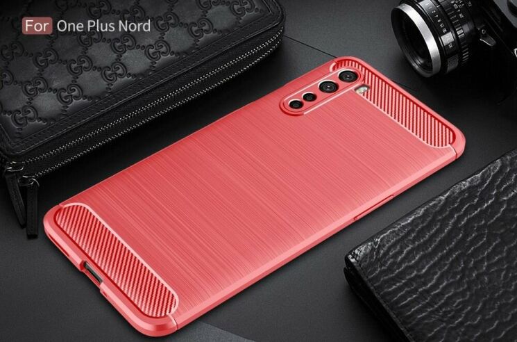 Защитный чехол UniCase Carbon для OnePlus Nord - Red: фото 2 из 11