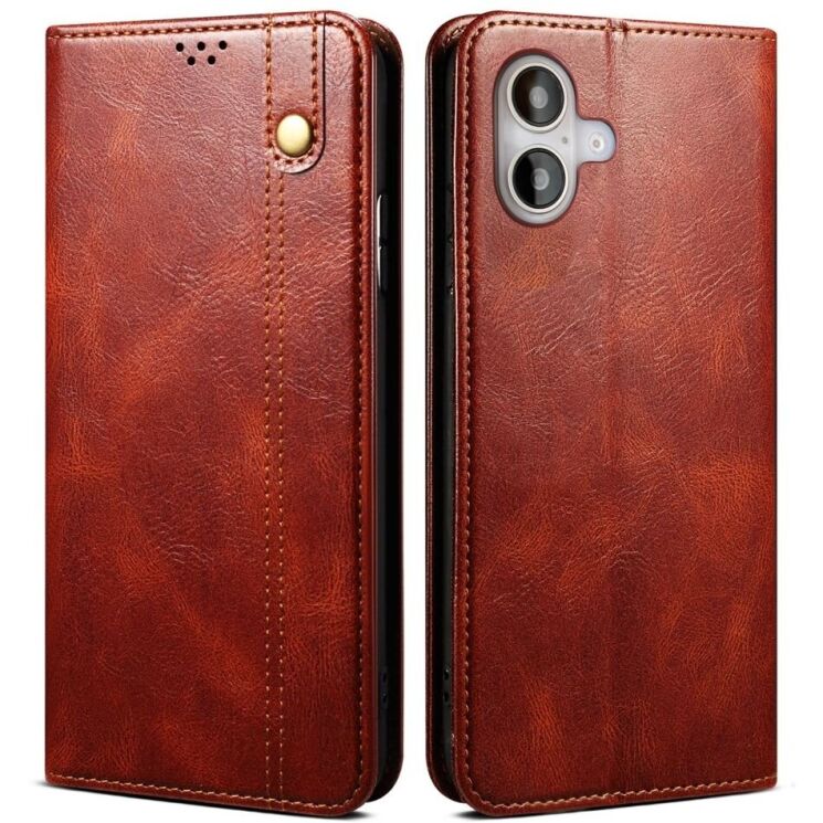 Защитный чехол UniCase Leather Wallet для Apple iPhone 16 - Brown: фото 1 из 10