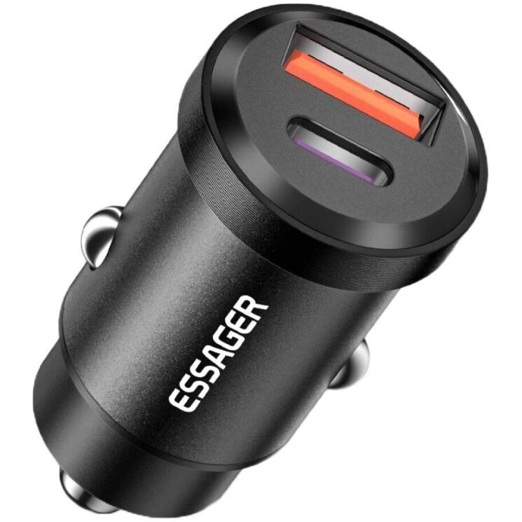 Автомобильное зарядное устройство ESSAGER Gyroscope Mini 45W (Type-C + USB) ECCAC45-TL01-Z - Black: фото 1 из 10